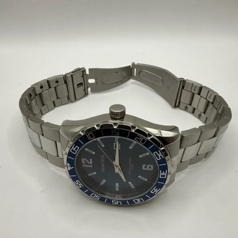 Armitron Blue Face/Bezel Stainless Steel Luminescent Quartz (New Battery)
